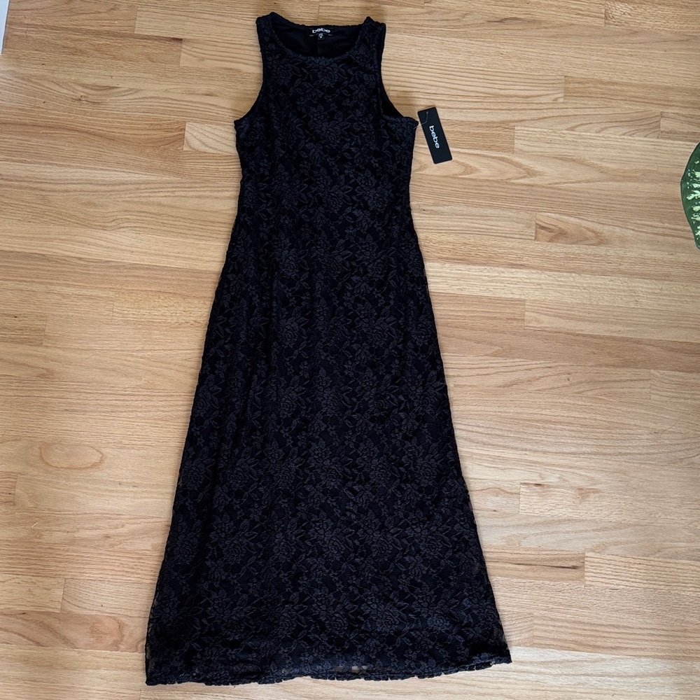 bebe Black Floral Lace Maxi Dress